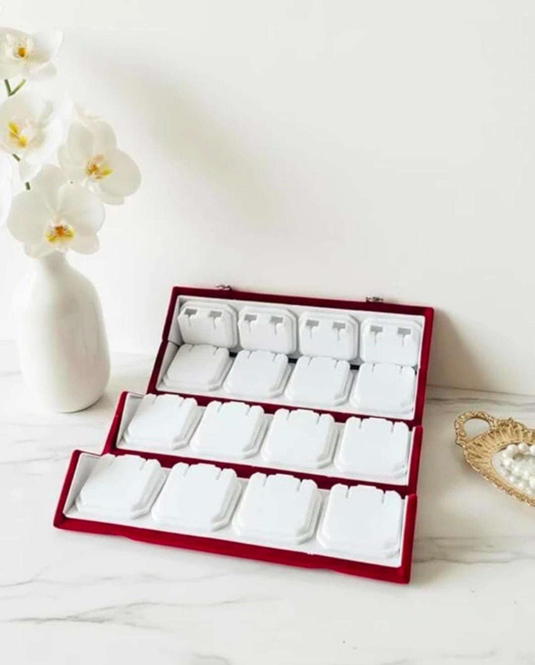 Triock Jewellery Earring Storage Box Hand Carry Folder 16 Tops American Velevt Jewellery Vanity Box (Maroon) - Image 5