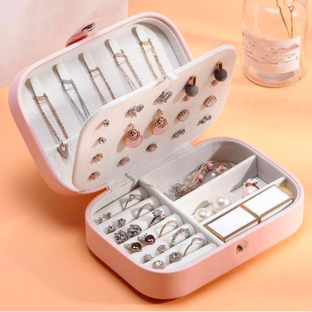 Woozy Jewellery Set Case, Earring Organizer Box, Mini Jewellery Storage Box Jewellery Vanity Box (Pink)