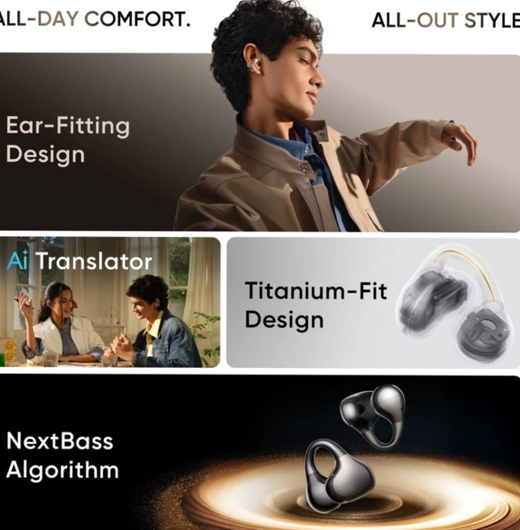 Buds Clip, Paper-Lightweight, AI Dual-Mic ENC, 11mm Dual Magnet, 36H Battery, IP55 Bluetooth Headset (Titanium Gold, True wireless) - Image 2