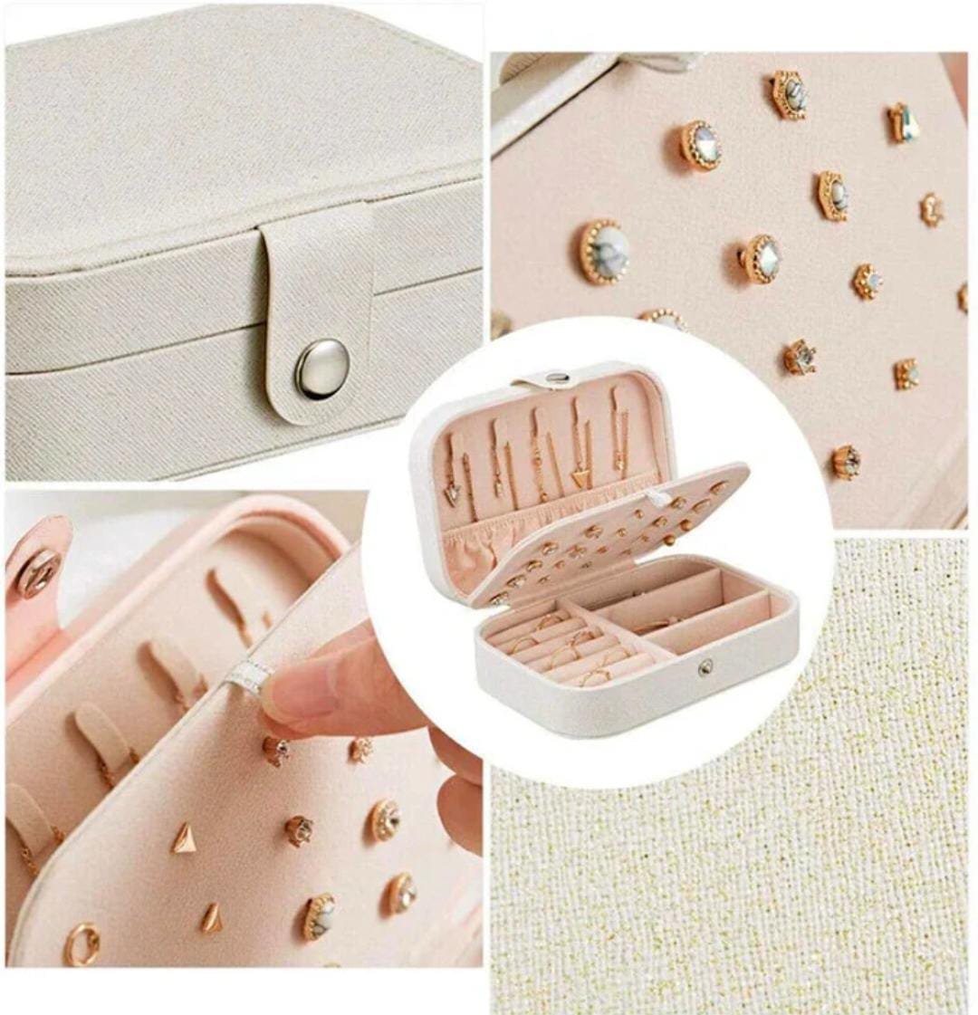 Aibzi Jewellery Case, Earring Organizer Box, Mini Jewellery Box, Portable Jewelry Box Storage For multicolor Jewellary Vanity Box (Pink) - Image 4