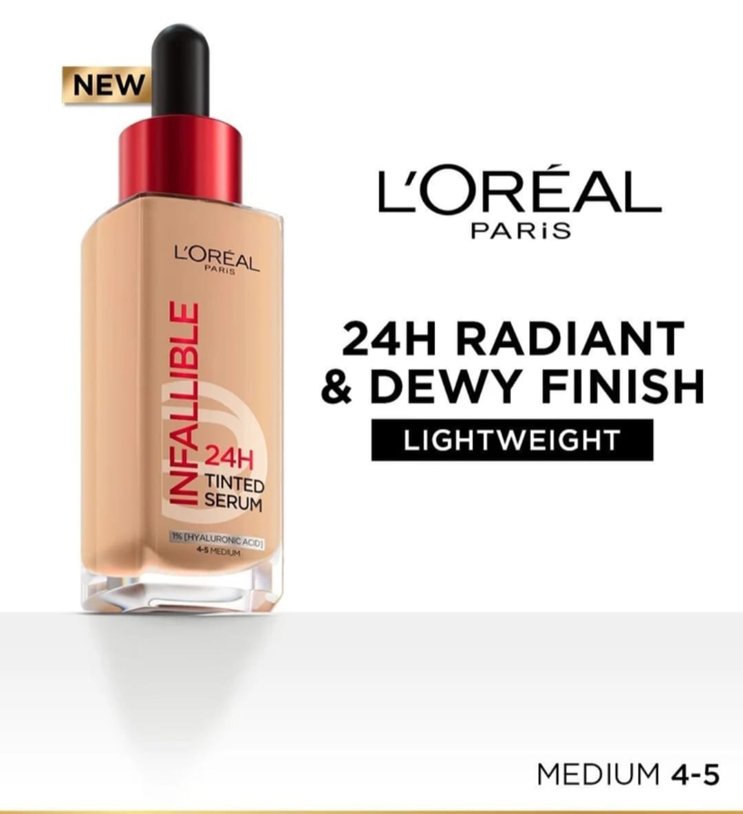 Infallible 24H Tinted Foundation with Hyaluronic Acid - 4-5 MEDIUM Foundation (Beige, 30 ml)