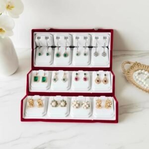 Triock Jewellery Earring Storage Box Hand Carry Folder 16 Tops American Velevt Jewellery Vanity Box (Maroon)