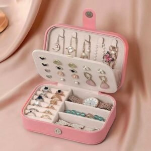Aibzi Jewellery Case, Earring Organizer Box, Mini Jewellery Box, Portable Jewelry Box Storage For multicolor Jewellary Vanity Box (Pink)