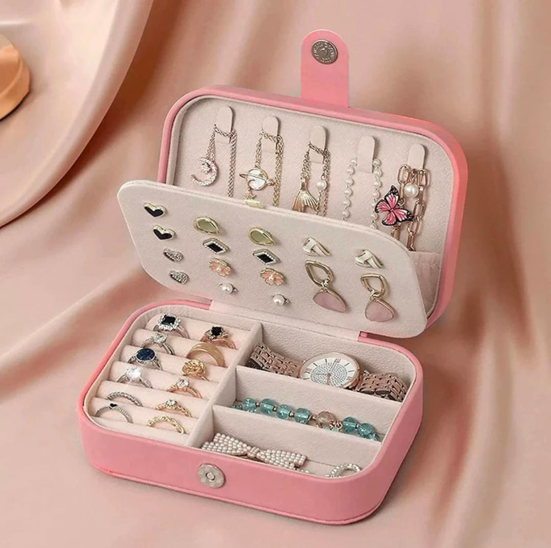 Aibzi Jewellery Case, Earring Organizer Box, Mini Jewellery Box, Portable Jewelry Box Storage For multicolor Jewellary Vanity Box (Pink)