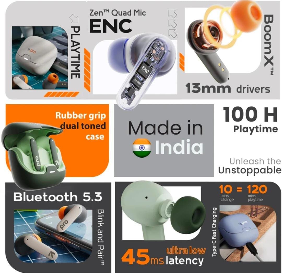 Goboult Z40 Pro with 100Hr, 4 Mic ENC, Scratch Proof, Rubber Grip, 5.3v Bluetooth Headset (Midnight, True Wireless) - Image 14