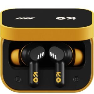 Tenet 75Hrs Battery, App Support, Dual pairing, Quad mic ENC, Boosted Bass, 5.4v bluetooth Headset (Solar Yellow, True Wireless)
